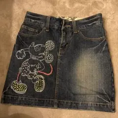 D24 ミッキーマウス刺繍デニムミニスカート