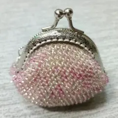 ビーズがま口コインケース ピンク系