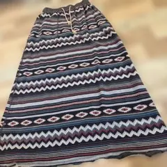 ネイティブ柄 2way グレー　ロングスカート 民族調　M-l