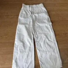 ホワイト ワイドレッグデニムパンツ M