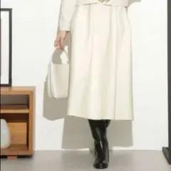 総針ボリュームフレアスカートNANO universe ナノユニバース ホワイト