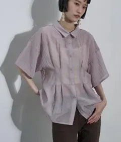 最終お値下げ中 BAYFLOW リネンクロップド半袖シャツ ライラック 