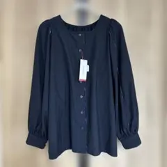 新品 ファヌル ネイビー バルーン袖 ブラウス