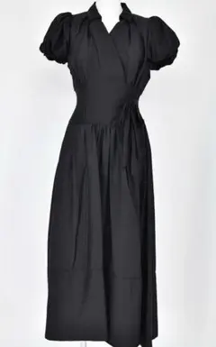 SNIDEL　ウエストリブシアーオーガンワンピース　ブラック