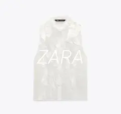 ZARA フリルトップス　ホワイトノースリーブシャツ
