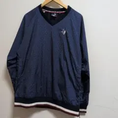 CRANKクランクネイビー 幾何学模様 VネックジャケットМサイズ　ゴルフのサムネイル