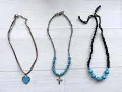 ターコイズビーズとシルバーのネックレス3点セット