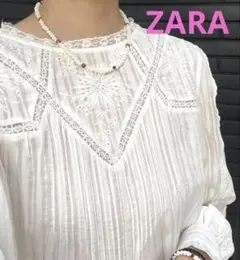 ZARA 花柄 刺繍 エンブロイダリー レース ブラウス シャツ S Mフリル
