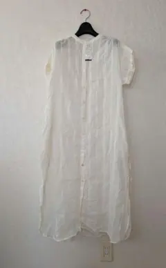 アイボリー 半袖 インド綿シャツワンピース 　新品