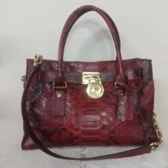 超希少♡マイケルコース 赤 パイソン型押し 2way ハンドバッグ未使用に近い