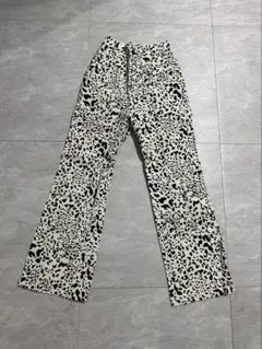 ホワイトブラックヒョウ柄カジュアルパンツ Sサイズ