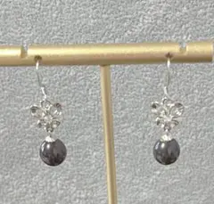 １点限♪蝶々と天然淡水真珠/ダイヤ入ブラックパールデザインピアス♪6月の誕生石