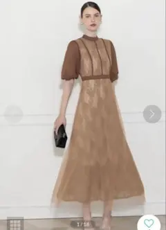 Leja 美脚効果ハイウエストチュールレース切り替えドレスワンピース