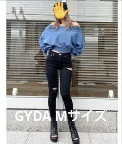 GYDA ミドルウエストSIDE RIPPEDカラースキニーパンツ デニム