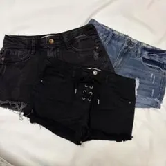 デニムパンツ3点セット　ショートパンツ　ダメージパンツ　ダメージデニム