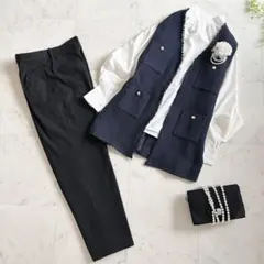 【Le souk✨他】L ママスーツ　ツイードジレ・シャツ・パンツ ３点セット