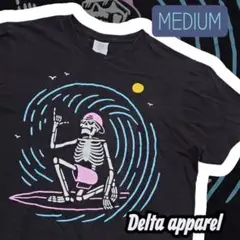 Delta apparel スカル ドクロ サーフィン Tシャツ M 黒 古着