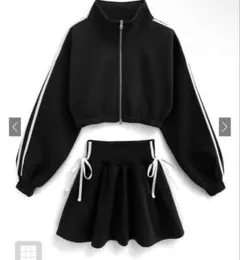 GRL　ラインブルゾン×リボンスカートスウェットセットアップ[jm001]