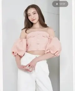 ダーリッチ Darich パフスリーブオフショルツイードトップス PNK