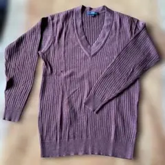 【美品】UNIQLO Vネックリブ編みセーター S ブラウン