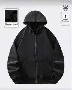 フリースライニング ブラックパーカー