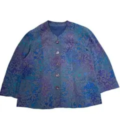 一点物　アンティーク調　ヴィンテージ　ノーカラー　ブラウス　総柄　花柄