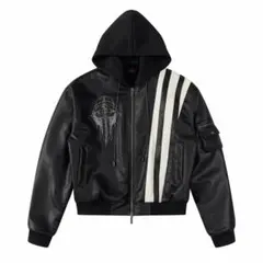 正規店購入 SGWCULT フード付きレザージャケット ブラック