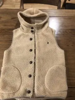 ジムフレックス　ボアフード付きベスト ベージュ　くるみボタン　14サイズ