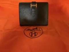 正規品 エルメス ペアン二つ折り財布 ブラックバイカラー クリーニング済みのサムネイル