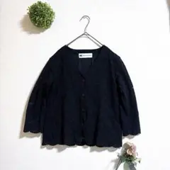 【美品】HIROKO KOSHINO 花柄 黒総レース 七分袖カーディガン Lのサムネイル