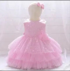 【美品】可愛いピンク フリル ベビードレス【80cm】