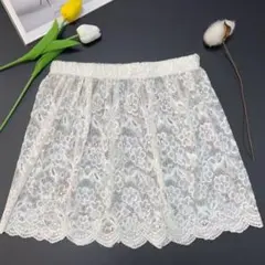 【新品】レース スカート 白 ホワイト 花柄 つけ裾 重ね着 レイヤード ミニ