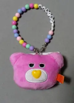 新品未使用 mojojojo ピンク ビーズチェーン付きフェイスマスコット くま