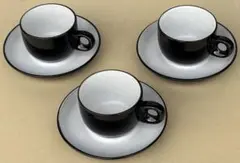 黒とグレーのカップ・ソーサーセット 3個