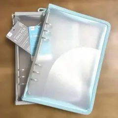 ダイソー A5 6リングファイル 水色　グレー　シール帳 バインダー　ジッパー付