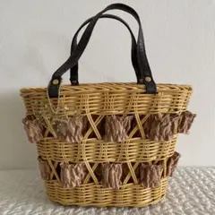 サマンサベガ　かごバッグ　ハートのキーホルダー付　ドット柄　レザー　ベージュ