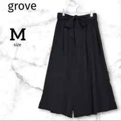 【グローブ】ガウチョパンツ M リボン ウエストゴム ブラック