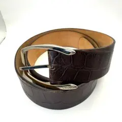 未使用フルラ★レディースワイドベルト クロコ型押しレザー 本革 茶 92.5cmのサムネイル