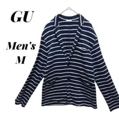 【ジーユー】綿ジャケット ボーダー柄 メンズM ネイビー/ホワイト カジュアル