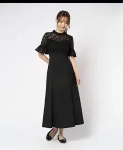 【lily brown】レース切替 ロング　ワンピース　ドレス