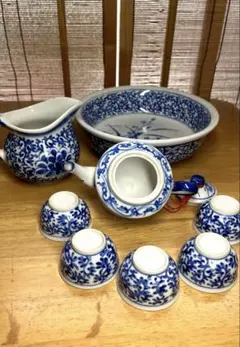 台湾茶器 景徳鎮茶器 景城窯 青白花柄 蘭花 唐草紋 茶器セット - メルカリ