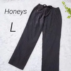 【Honeys】ハニーズ　ストライプ　テーパードパンツ　ブラック　L