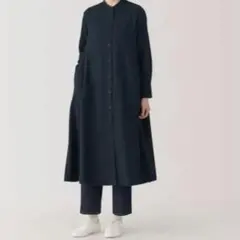 無印良品／大きいサイズL／両面起毛フランネル　スタンドカラー長袖ワンピース