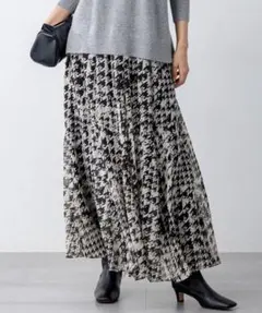 極美品♡23区 【洗える】ハウンドトゥースアートプリント ギャザースカート 30