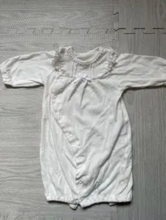 ホワイト フリル付き ツーウェイ・ドレスオール 50-70cm ベビードレス