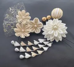 No.11 つまみ細工 髪飾り 白 ベージュ