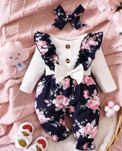 ❣️早い者勝ち❣️おしゃれ着　赤ちゃん　花柄ロンパース　ヘッドバンド付き