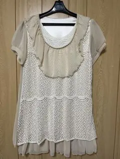 アイボリー シフォン フリル 半袖チュニック
