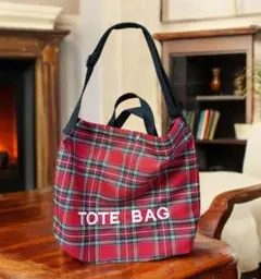【匿名配送】チェック柄　トートバッグ　 TOTE BAG　赤　レッドチェック