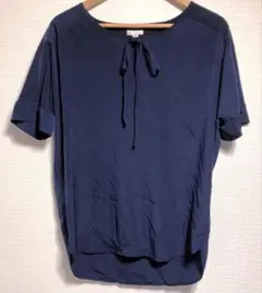 【美品】GAP リボントップス 半袖 シャツ ネイビー 紺 ポリエステル XL